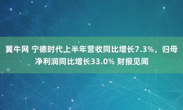 翼牛网 宁德时代上半年营收同比增长7.3%，归母净利润同比增长33.0% 财报见闻